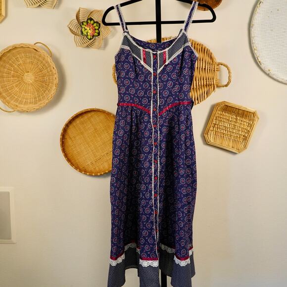 Vintage‎ Gunne Sax Prairie Dress 9 Calico Cottagecore Midi Sundress 70s - Picture 2 of 10
